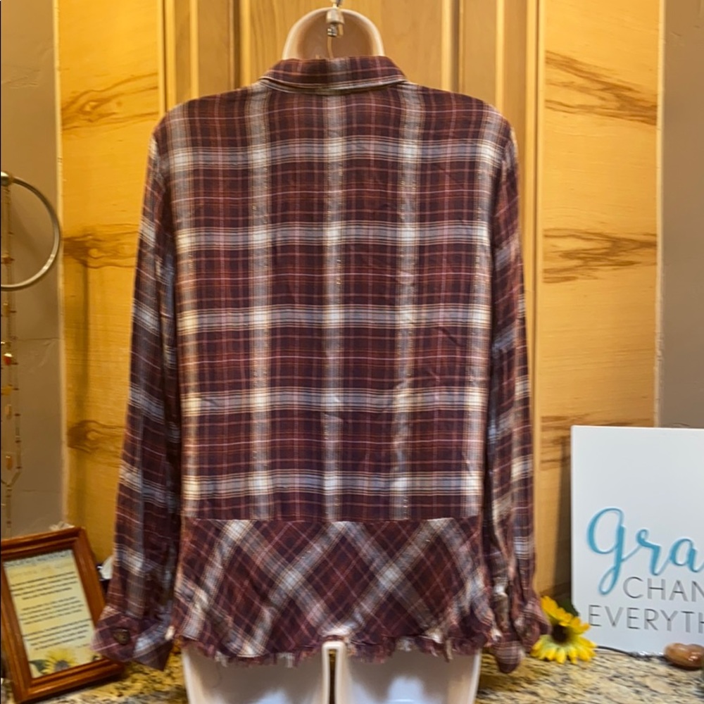 Democracy maroon plaid button up small Guc fit medium - Picture 2 of 16